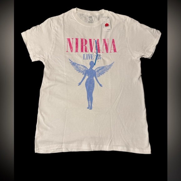 NIRVANA White Tee with Pink and Blue Graphic - Picture 1 of 1